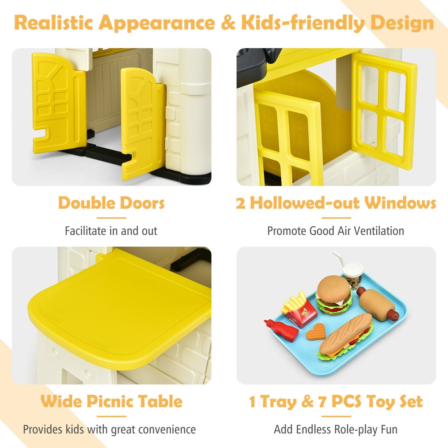 Kid’s Playhouse Pretend Toy House For Boys and Girls 7 Pieces Toy Set-Yellow Kids Crystal