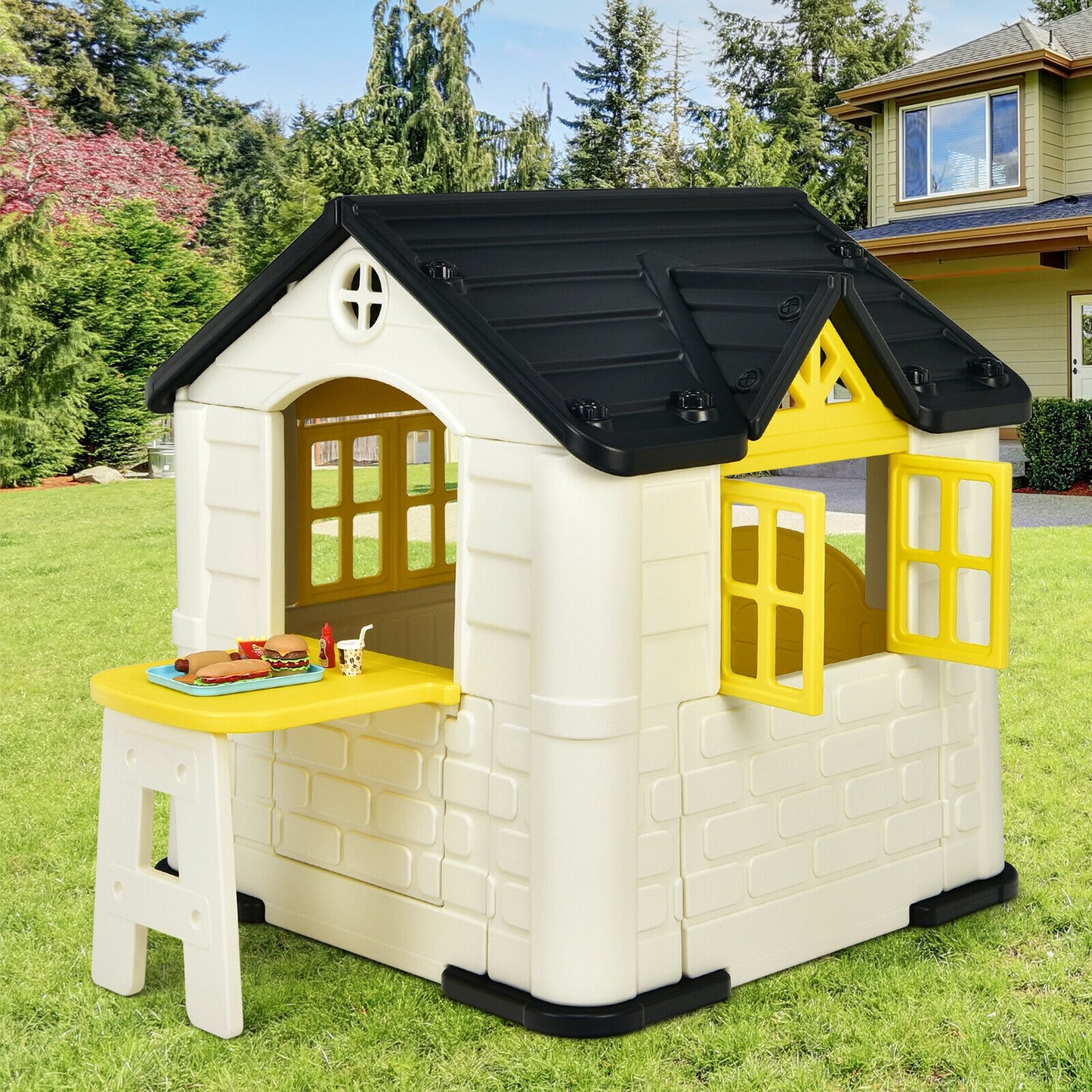 Kid’s Playhouse Pretend Toy House For Boys and Girls 7 Pieces Toy Set-Yellow Kids Crystal