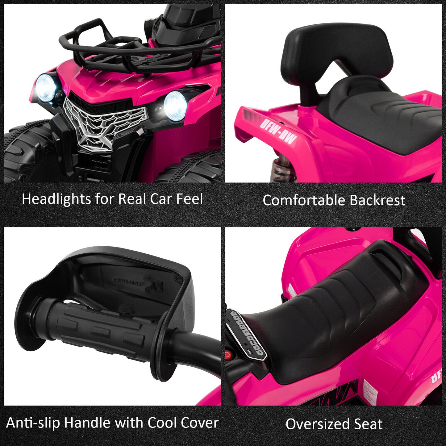 12V Kids Ride On ATV 4 Wheeler with MP3 and Headlights-Pink Kids Crystal