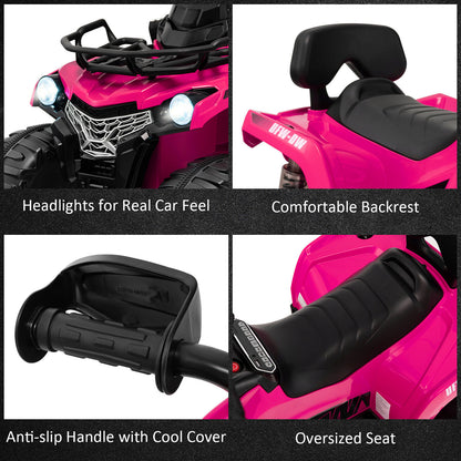 12V Kids Ride On ATV 4 Wheeler with MP3 and Headlights-Pink