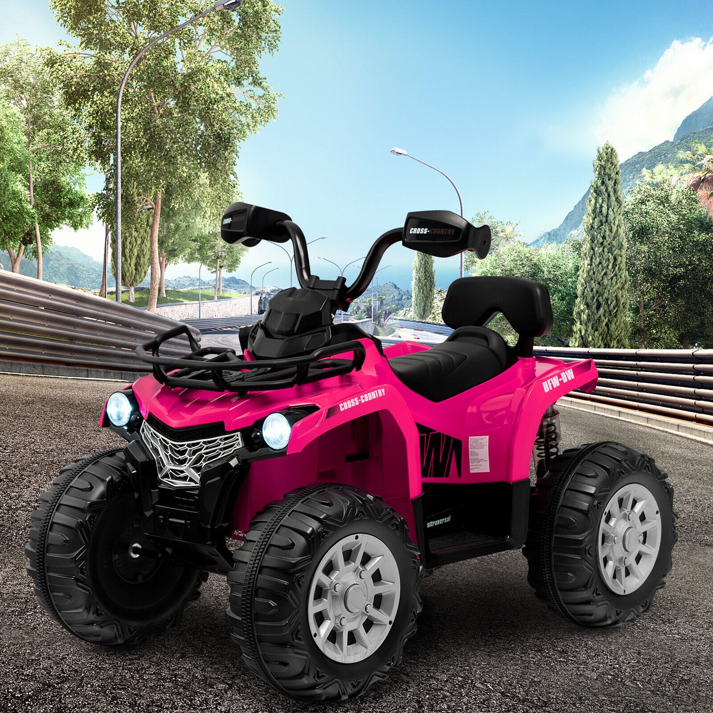12V Kids Ride On ATV 4 Wheeler with MP3 and Headlights-Pink Kids Crystal