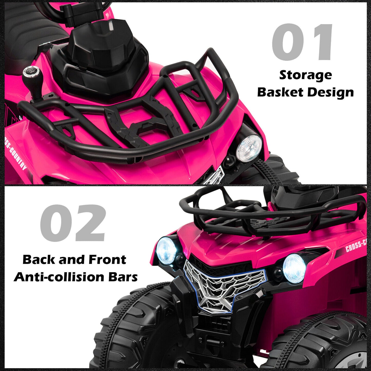 12V Kids Ride On ATV 4 Wheeler with MP3 and Headlights-Pink Kids Crystal