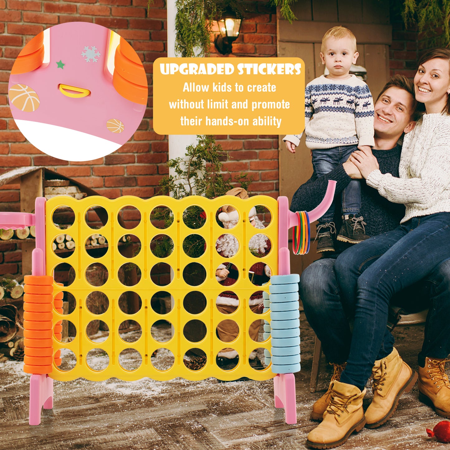 4-in-a-Row Connect Game with Basketball Hoop and Toss Ring-Pink Kids Crystal