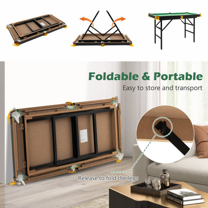 47 Inch Folding Billiard Table with Cues and Brush Chalk -Green