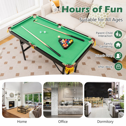 47 Inch Folding Billiard Table with Cues and Brush Chalk -Green