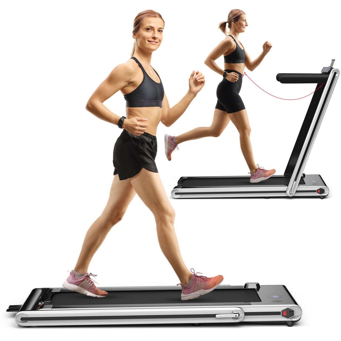 2-in-1 Folding Treadmill 2.25HP Jogging Machine with Dual LED Display-Silver Kids Crystal