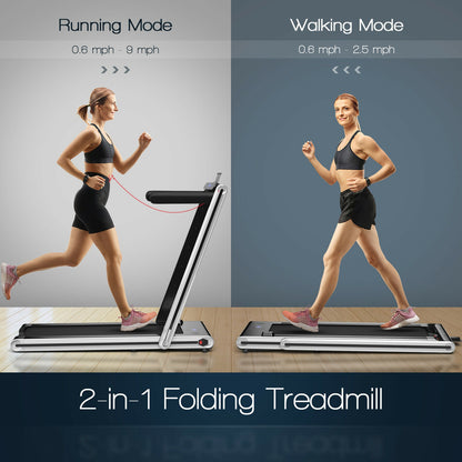 2-in-1 Folding Treadmill 2.25HP Jogging Machine with Dual LED Display-Silver