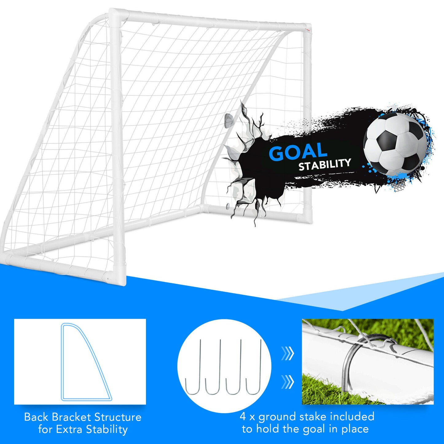 6 x 4 Feet Soccer Goal with Strong UPVC Frame Kids Crystal