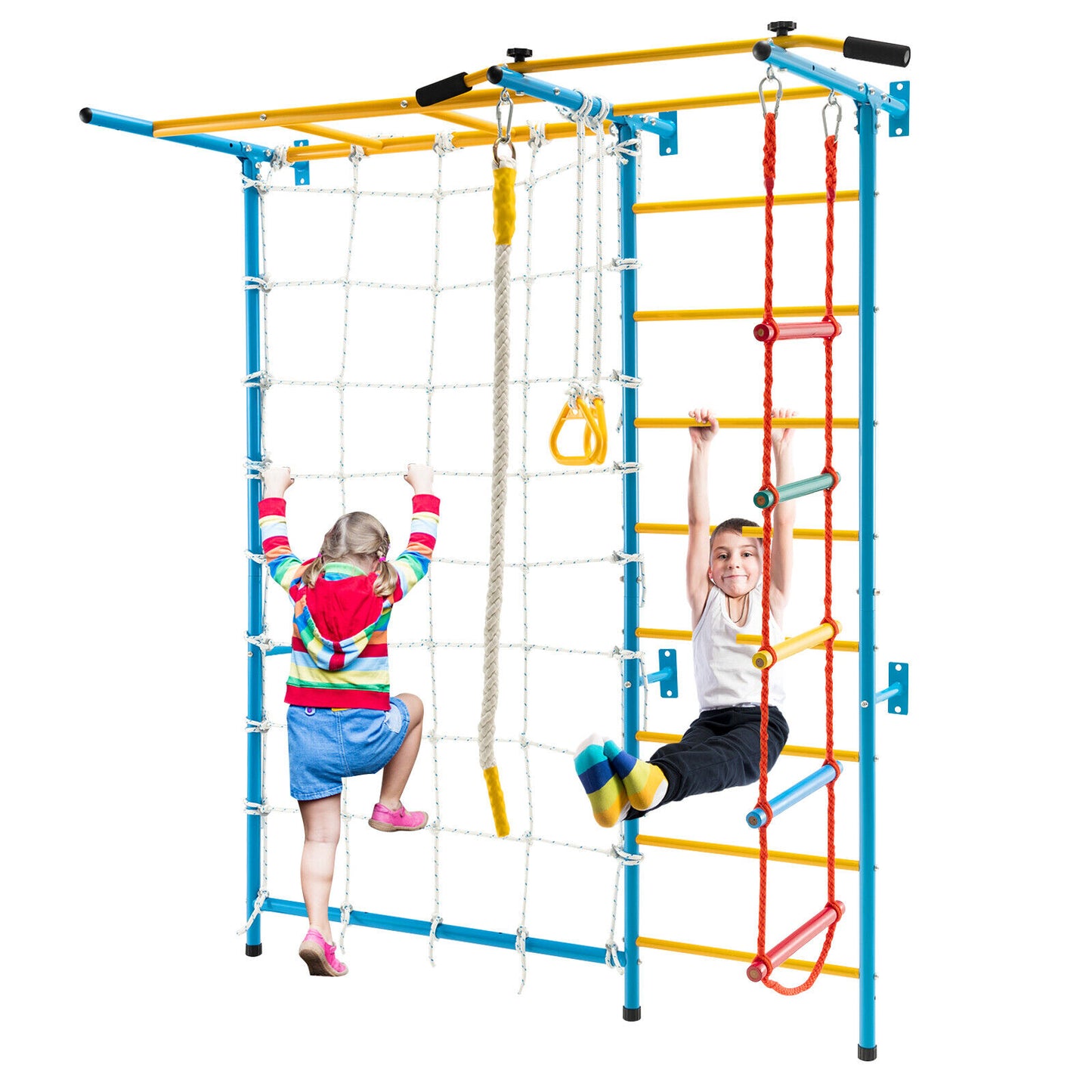 7 In 1 Kids Indoor Gym Playground Swedish Wall Ladder for Solid Wall-Yellow Kids Crystal