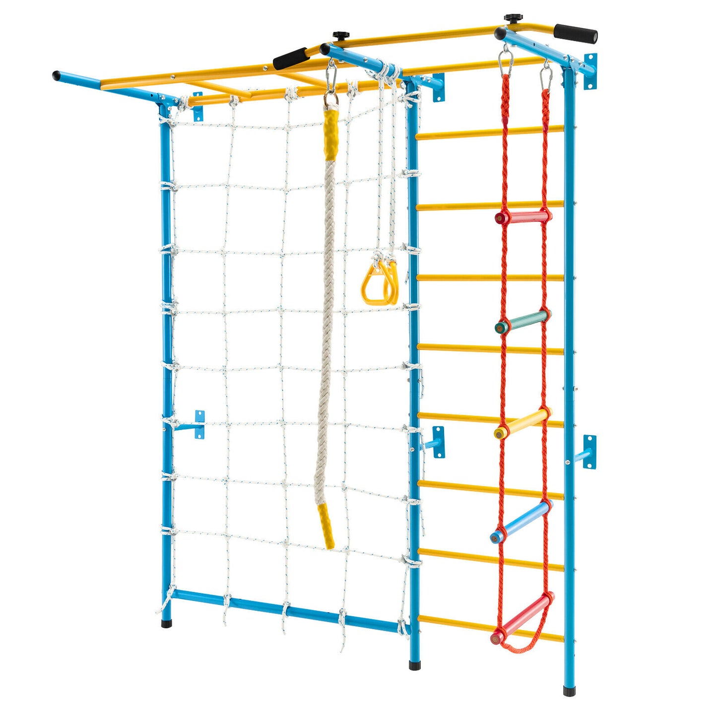 7 In 1 Kids Indoor Gym Playground Swedish Wall Ladder for Solid Wall-Yellow Kids Crystal