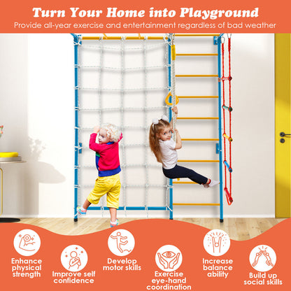 7 In 1 Kids Indoor Gym Playground Swedish Wall Ladder for Solid Wall-Yellow