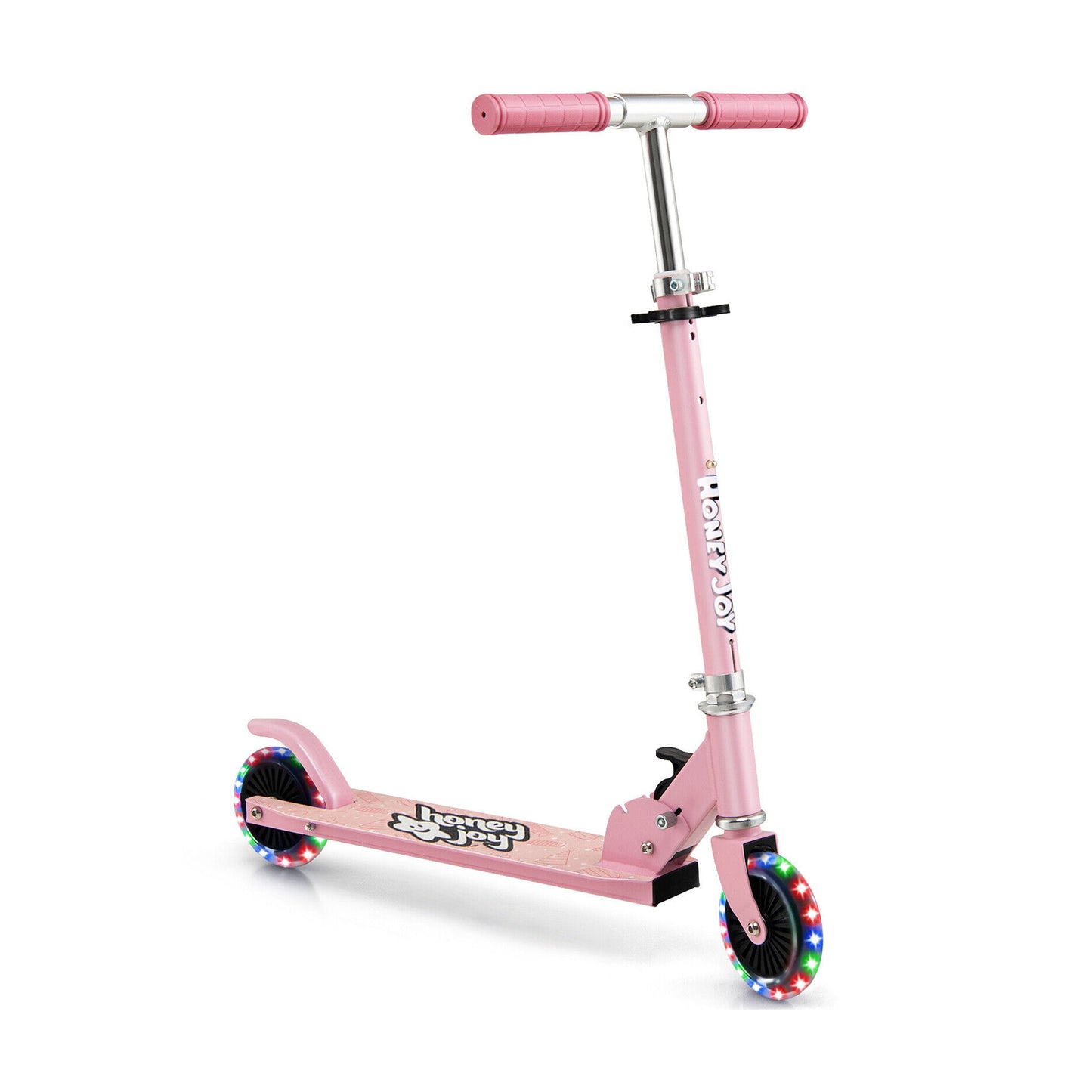 Folding Adjustable Height Kids Toy Kick Scooter with 2 Flashing Wheels-Pink Kids Crystal