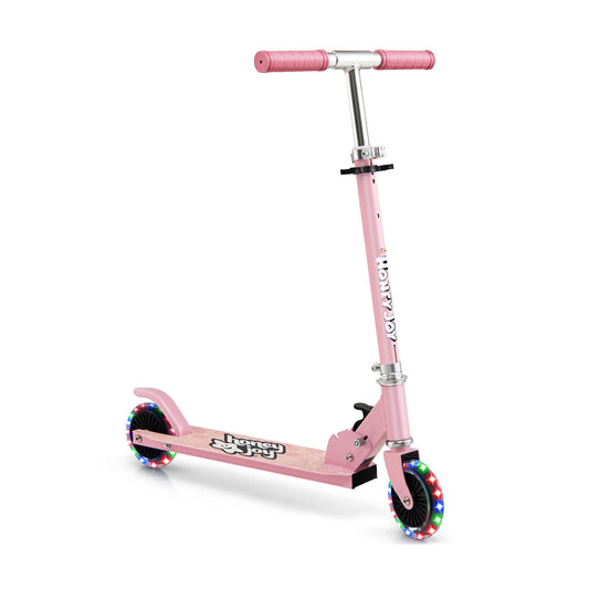 Folding Adjustable Height Kids Toy Kick Scooter with 2 Flashing Wheels-Pink Kids Crystal