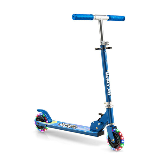 Folding Adjustable Height Kids Toy Kick Scooter with 2 Flashing Wheels-Blue Kids Crystal