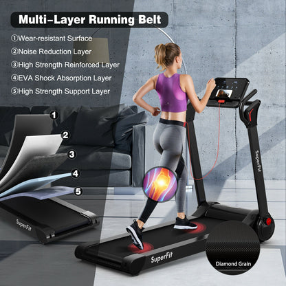 2.25 HP Electric Motorized Folding Running Treadmill Machine with LED Display and APP Control-Black
