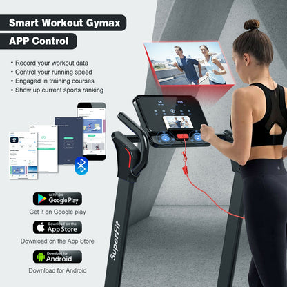 2.25 HP Electric Motorized Folding Running Treadmill Machine with LED Display and APP Control-Black