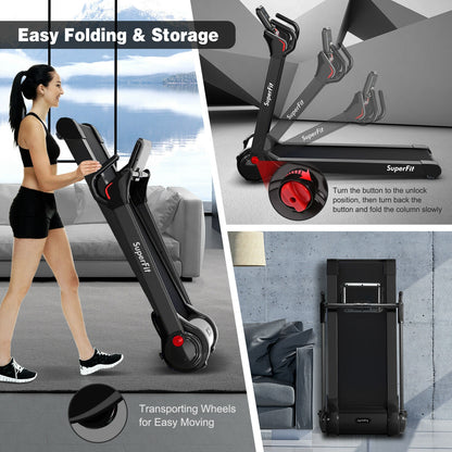 2.25 HP Electric Motorized Folding Running Treadmill Machine with LED Display and APP Control-Black