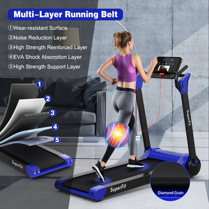 2.25 HP Electric Motorized Folding Running Treadmill Machine with LED Display and APP Control-Navy