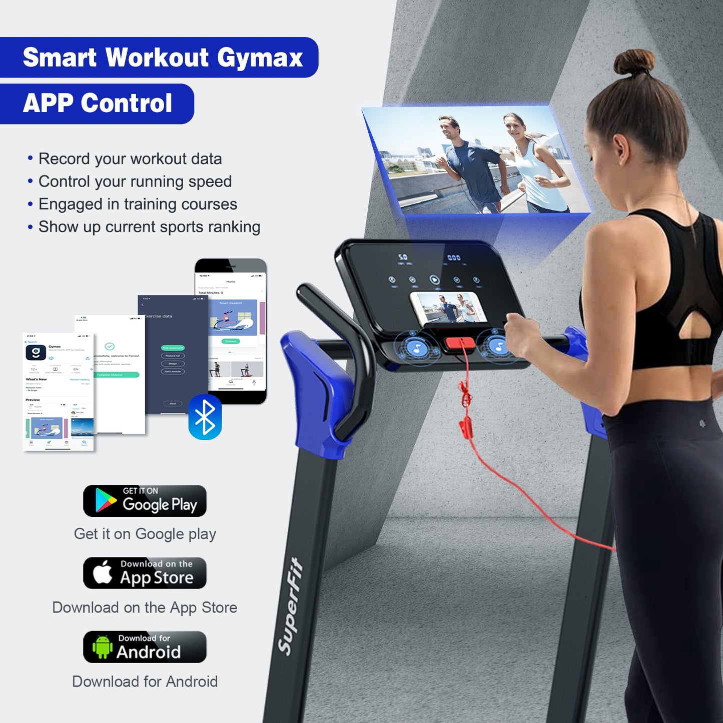 2.25 HP Electric Motorized Folding Running Treadmill Machine with LED Display and APP Control-Navy Kids Crystal