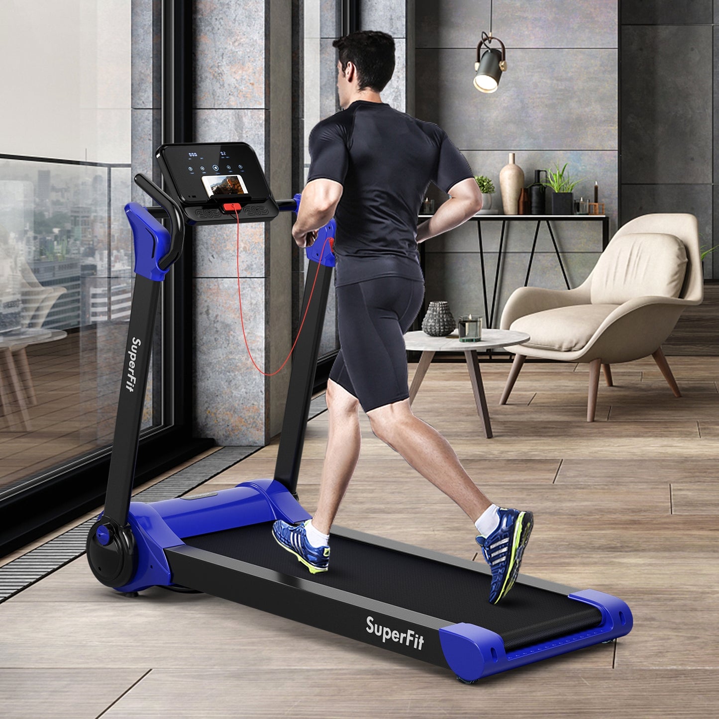 2.25 HP Electric Motorized Folding Running Treadmill Machine with LED Display and APP Control-Navy Kids Crystal