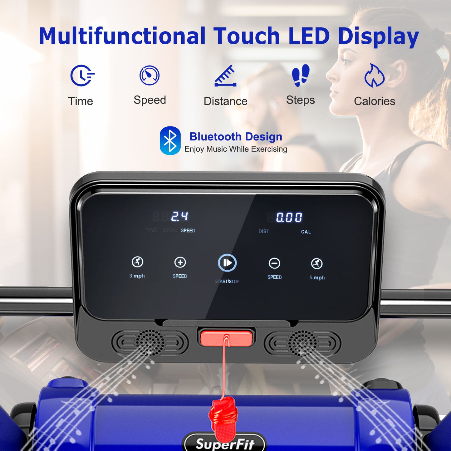 2.25 HP Electric Motorized Folding Running Treadmill Machine with LED Display and APP Control-Navy Kids Crystal
