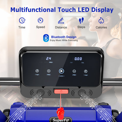 2.25 HP Electric Motorized Folding Running Treadmill Machine with LED Display and APP Control-Navy