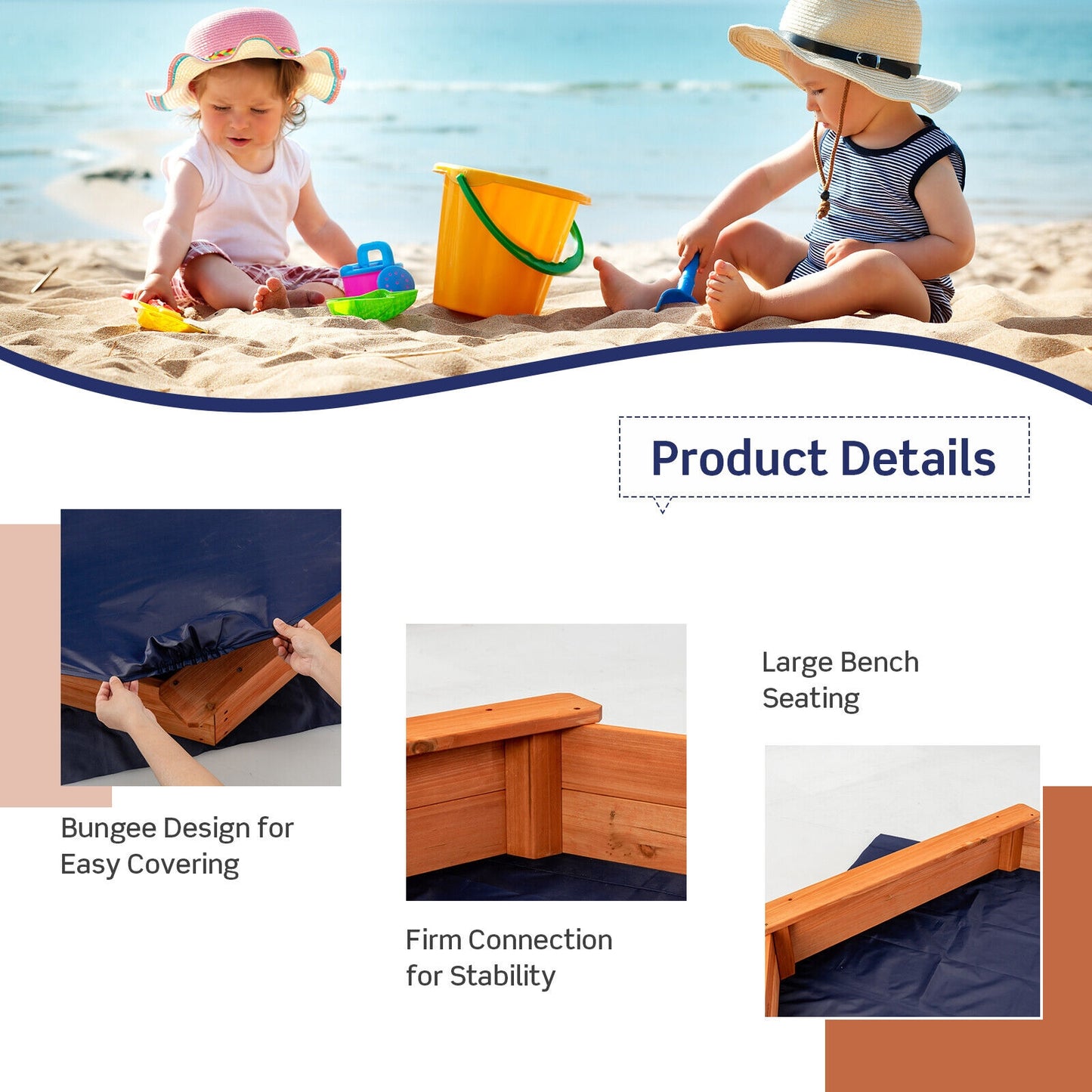 Hexagon Wooden Cedar Sand Box with Seat Boards Kids Crystal