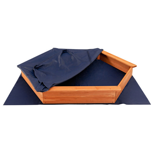 Hexagon Wooden Cedar Sand Box with Seat Boards Kids Crystal