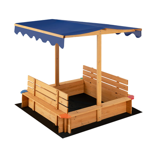 Kids Wooden Sandbox with Canopy and 2 Bench Seats Kids Crystal