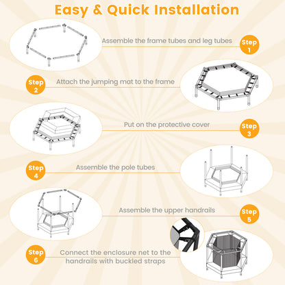 48 Inches Hexagonal Kids Trampoline With Foam Padded Handrails