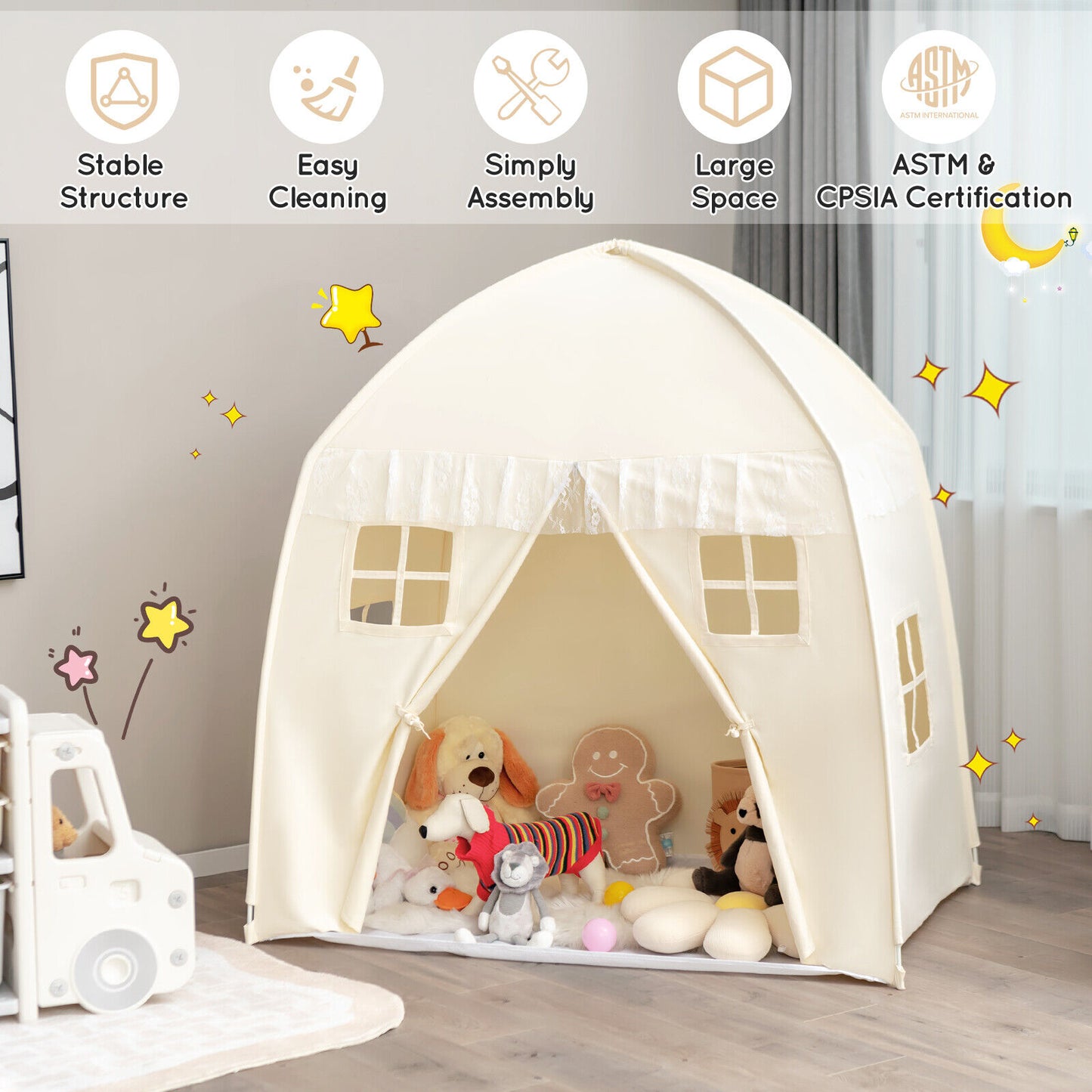 Portable Indoor Kids Play Castle Tent-White Kids Crystal