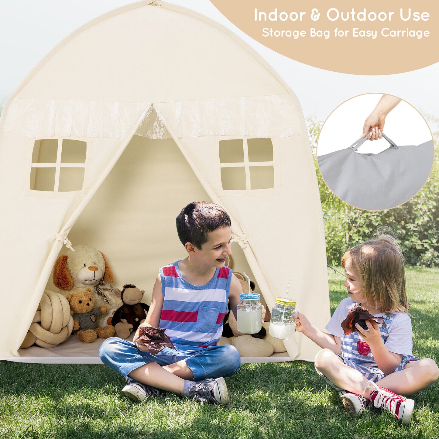 Portable Indoor Kids Play Castle Tent-White Kids Crystal
