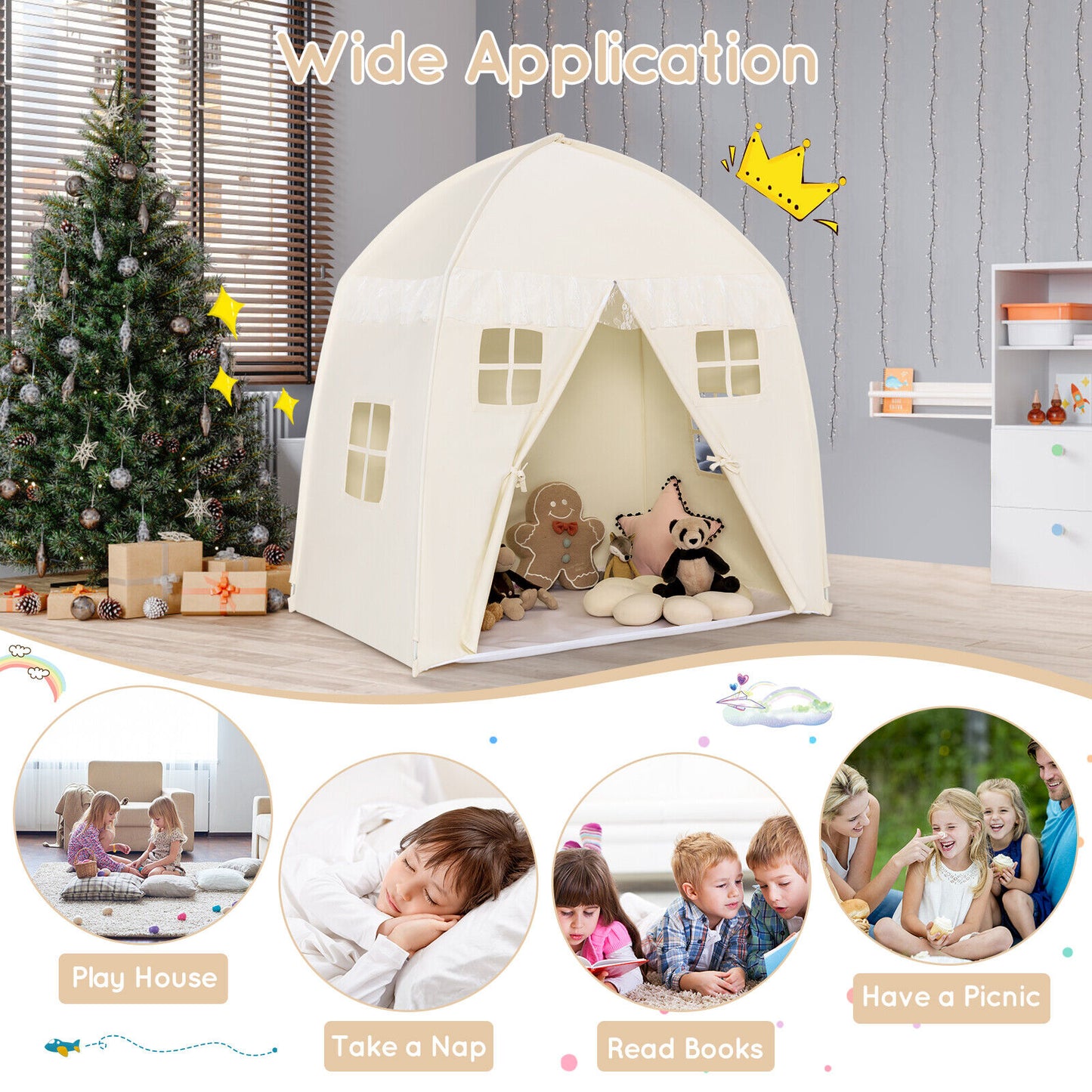 Portable Indoor Kids Play Castle Tent-White Kids Crystal