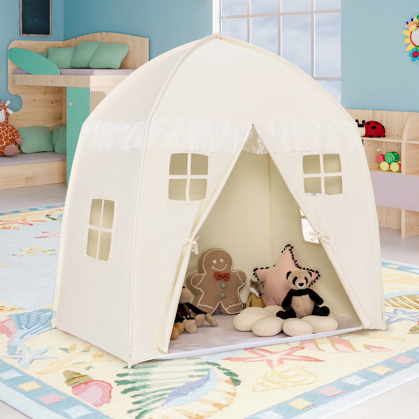 Portable Indoor Kids Play Castle Tent-White Kids Crystal