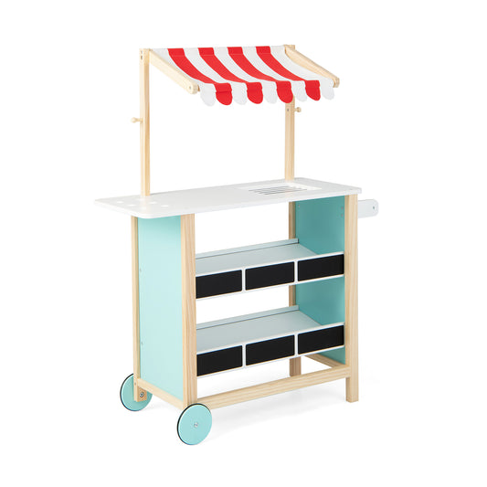 Kids Wooden Ice Cream Cart with Chalkboard and Storage Kids Crystal
