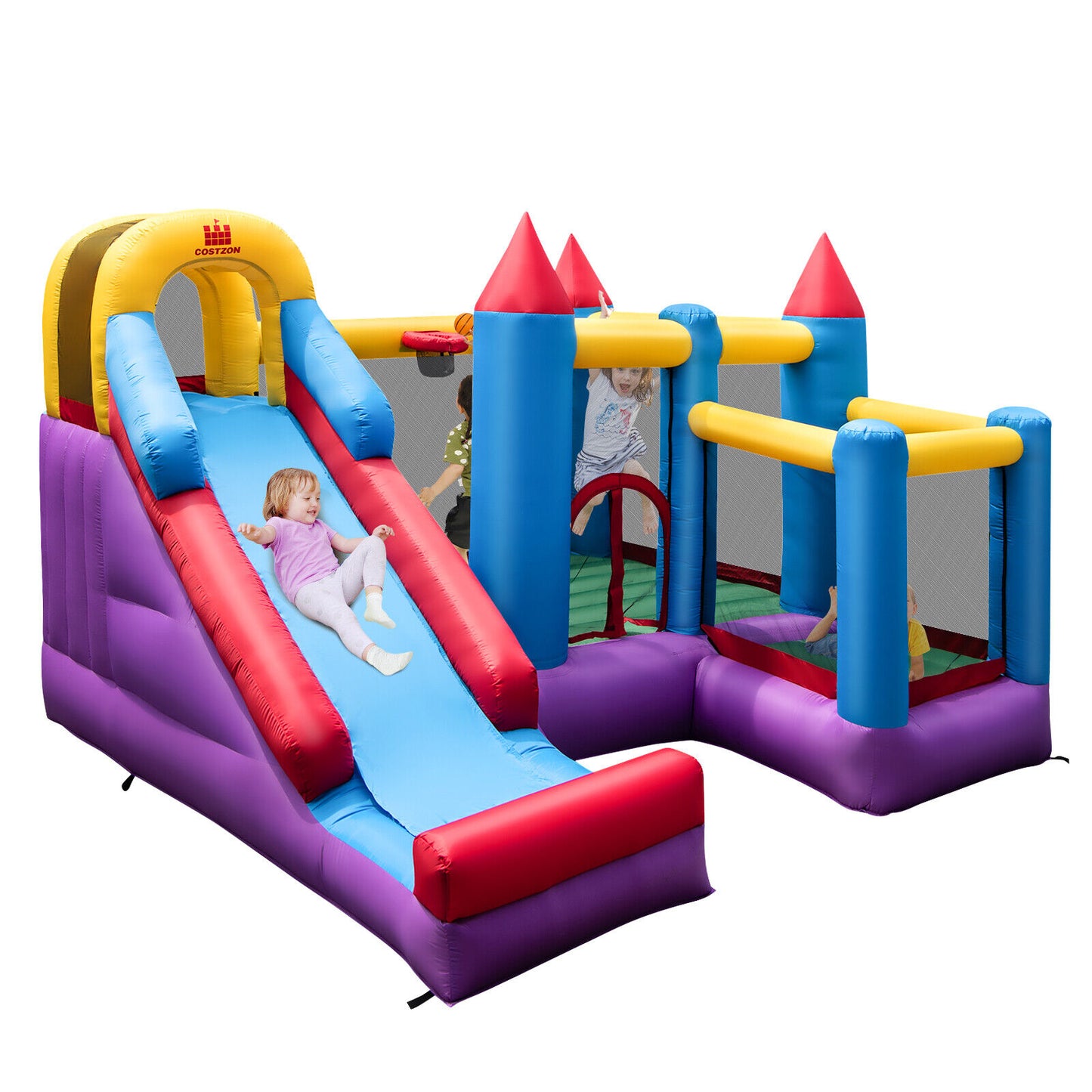 5-in-1 Inflatable Bounce House with 735W Blower and 50 Ocean Balls Kids Crystal
