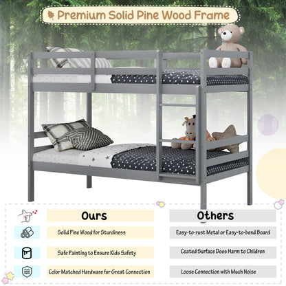 Twin Size Sturdy Wooden Bunk Beds with Ladder and Safety Rail-Gray