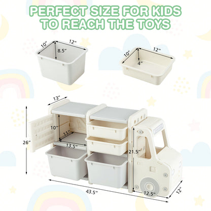 Toddler Truck Storage Organizer with Plastic Bins-Beige