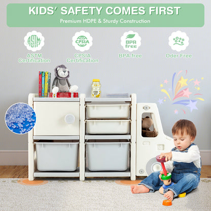 Toddler Truck Storage Organizer with Plastic Bins-Beige