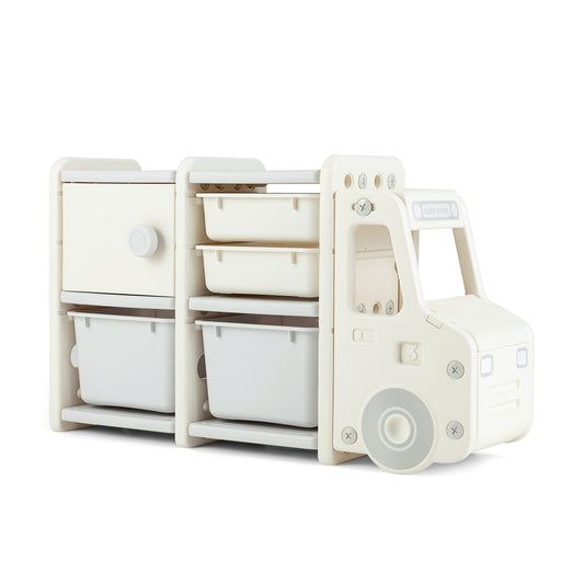 Toddler Truck Storage Organizer with Plastic Bins-Beige Kids Crystal