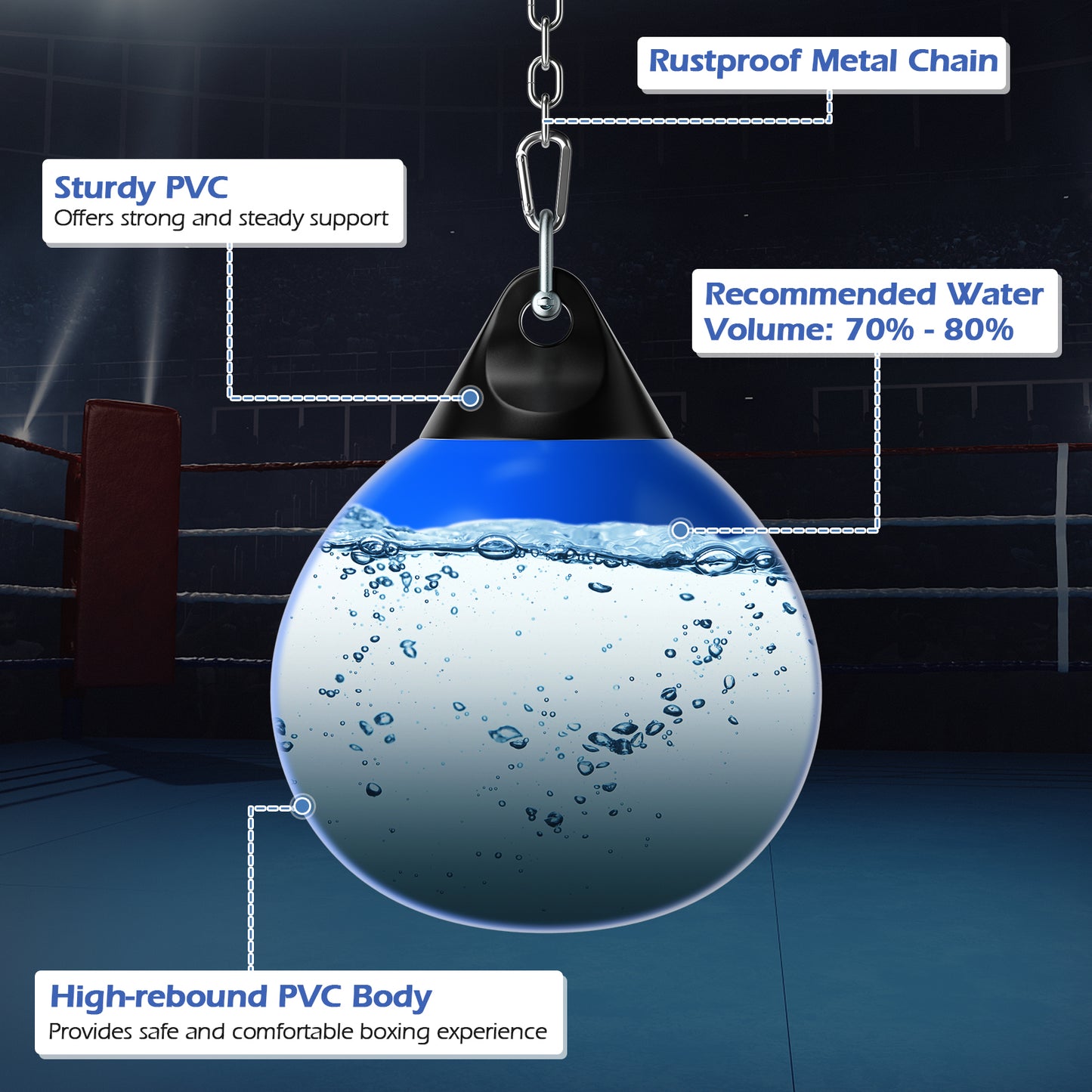 21 Inch Water Punching Bag with Adjustable Metal Chain-Blue Kids Crystal