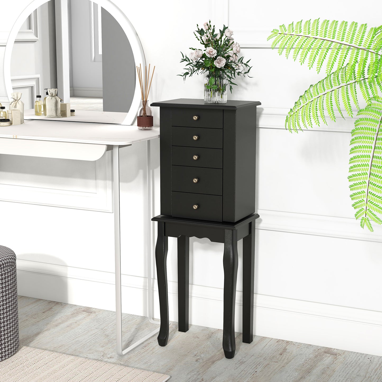 2 Colors Armoire Storage Standing Jewelry Cabinet with Mirror-Black Kids Crystal