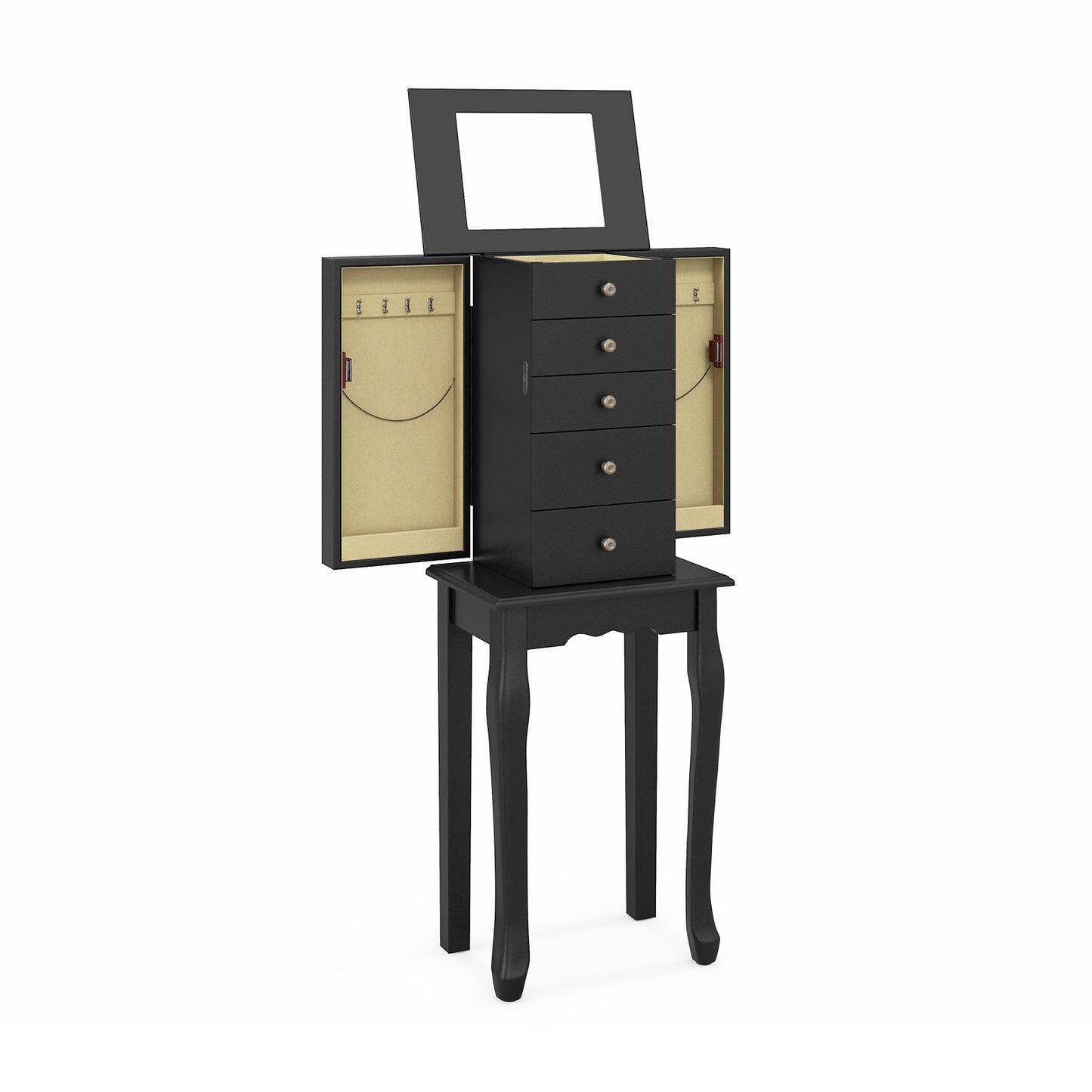 2 Colors Armoire Storage Standing Jewelry Cabinet with Mirror-Black Kids Crystal