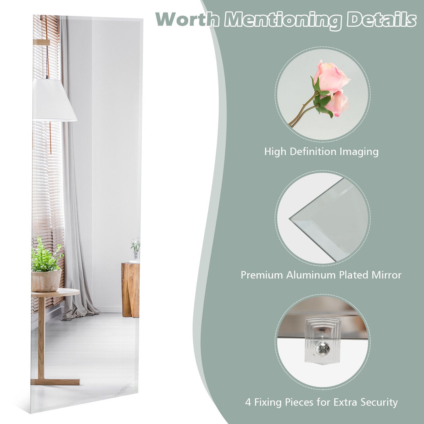 43 x 15 Inch Wall Mounted Frameless Full Length Mirror Kids Crystal