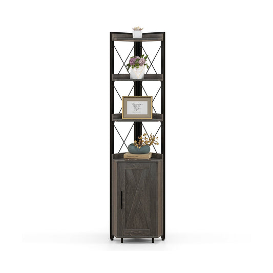 Tall Corner Storage Cabinet with 3-Tier Shelf and Enclosed Cabinet-Gray Kids Crystal