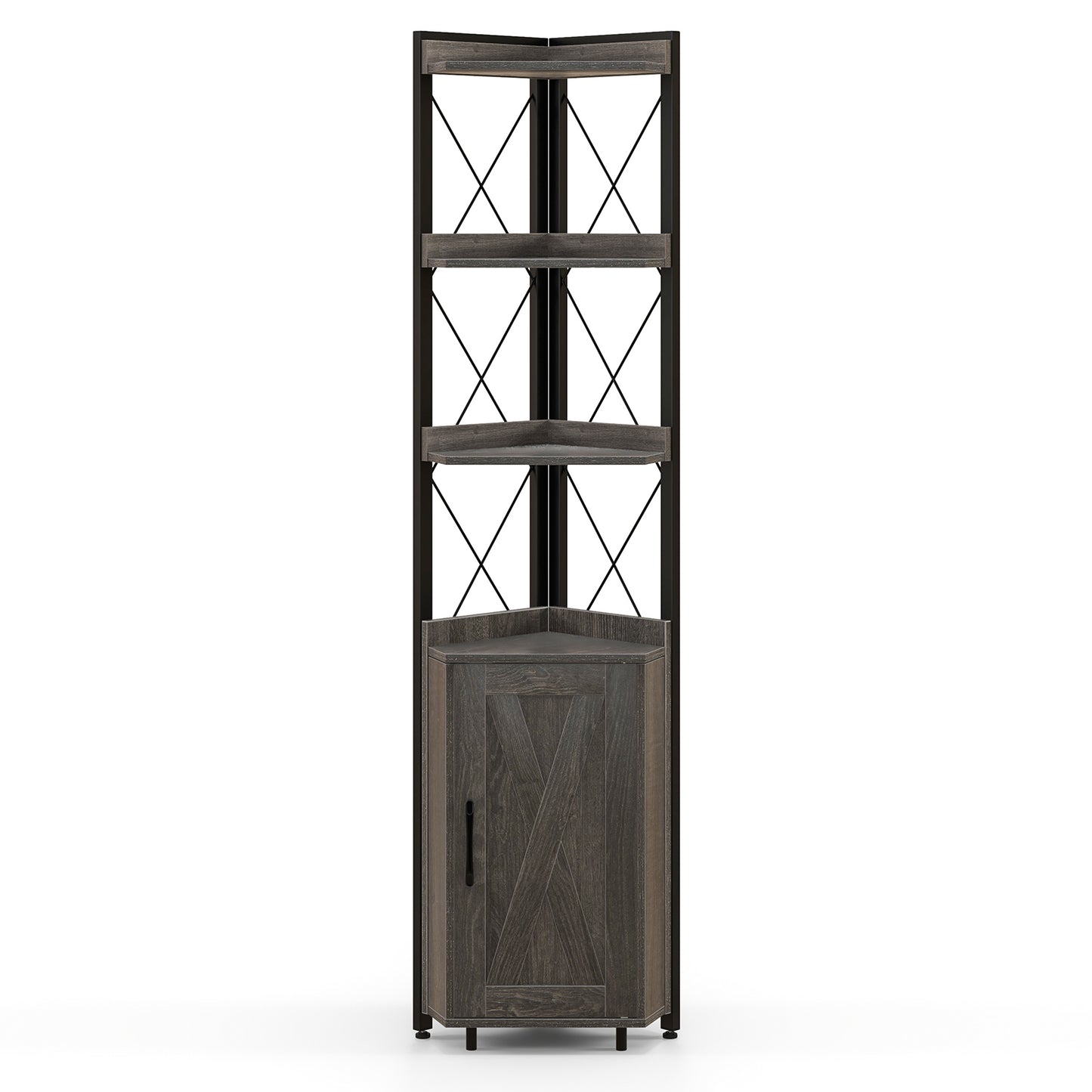 Tall Corner Storage Cabinet with 3-Tier Shelf and Enclosed Cabinet-Gray Kids Crystal