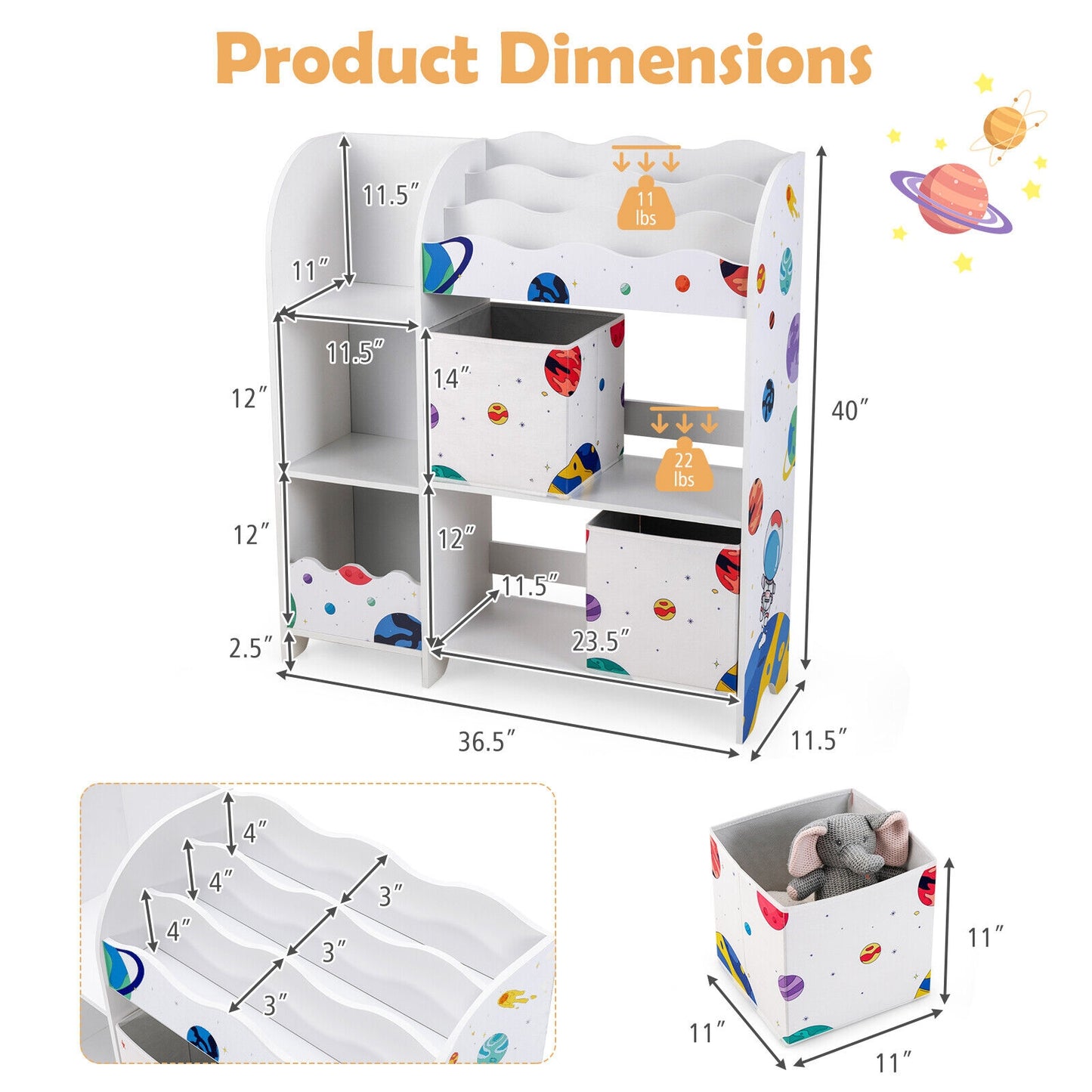 Kids Book Organizer Children Wooden Storage Cabinet with Storage Bins Kids Crystal