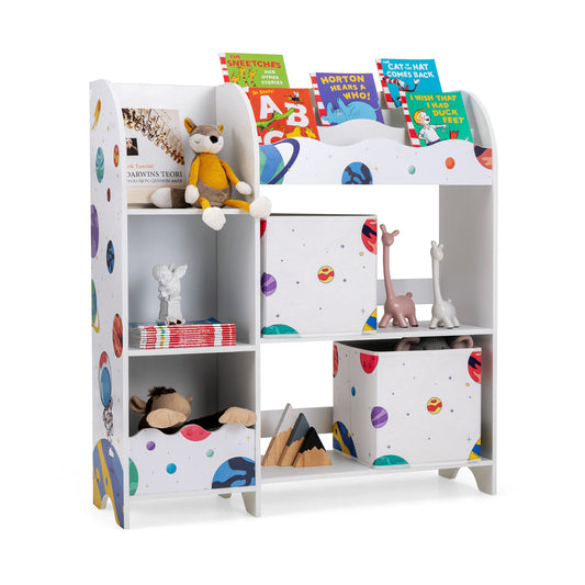 Kids Book Organizer Children Wooden Storage Cabinet with Storage Bins Kids Crystal