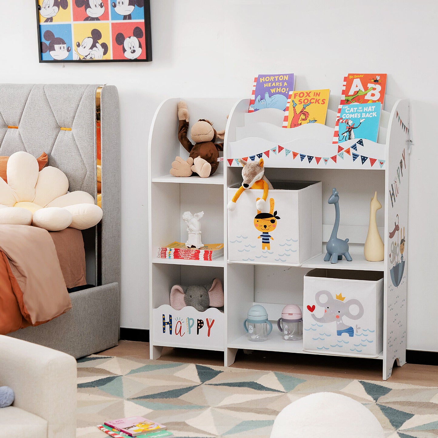 Wooden Children Storage Cabinet with Storage Bins Kids Crystal