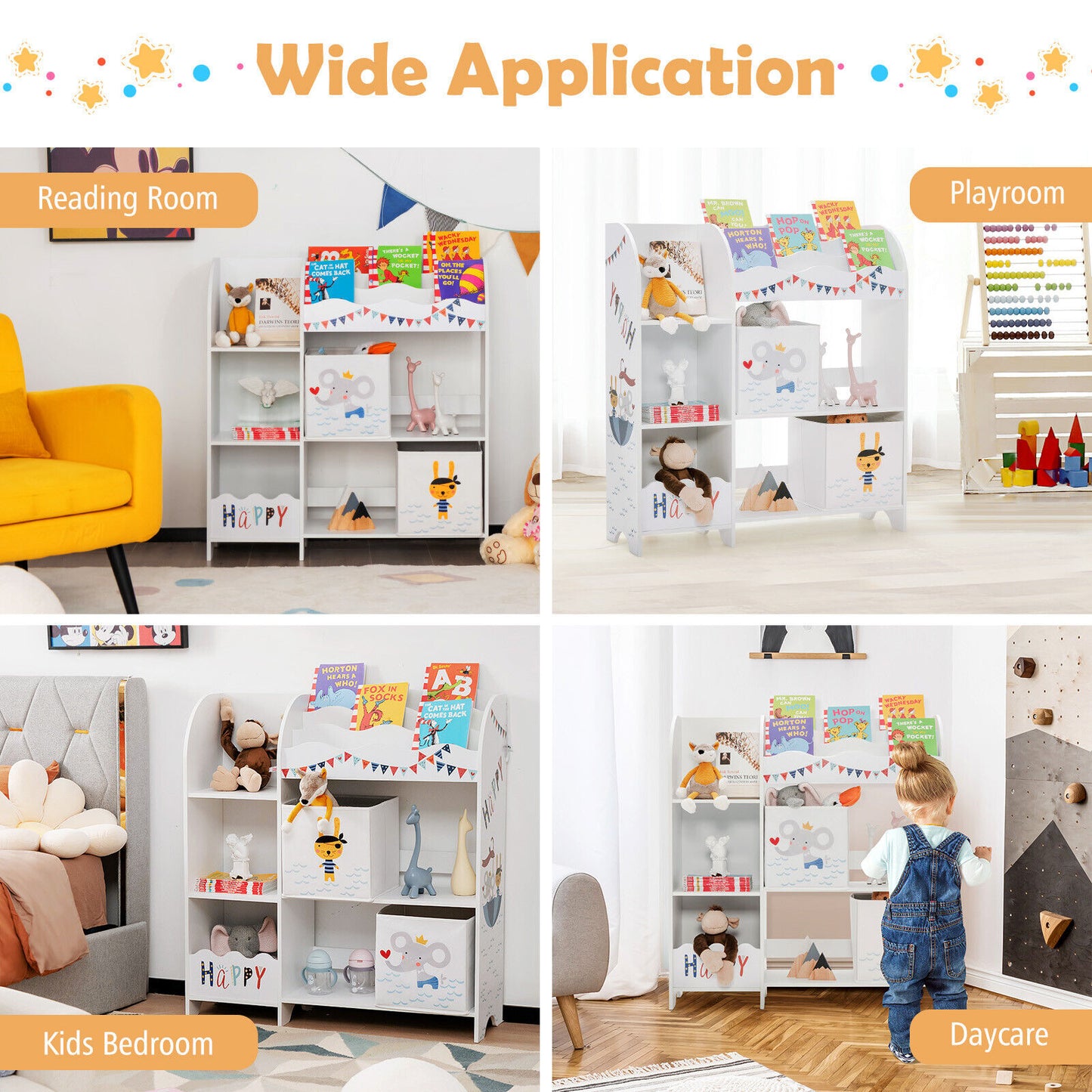 Wooden Children Storage Cabinet with Storage Bins Kids Crystal